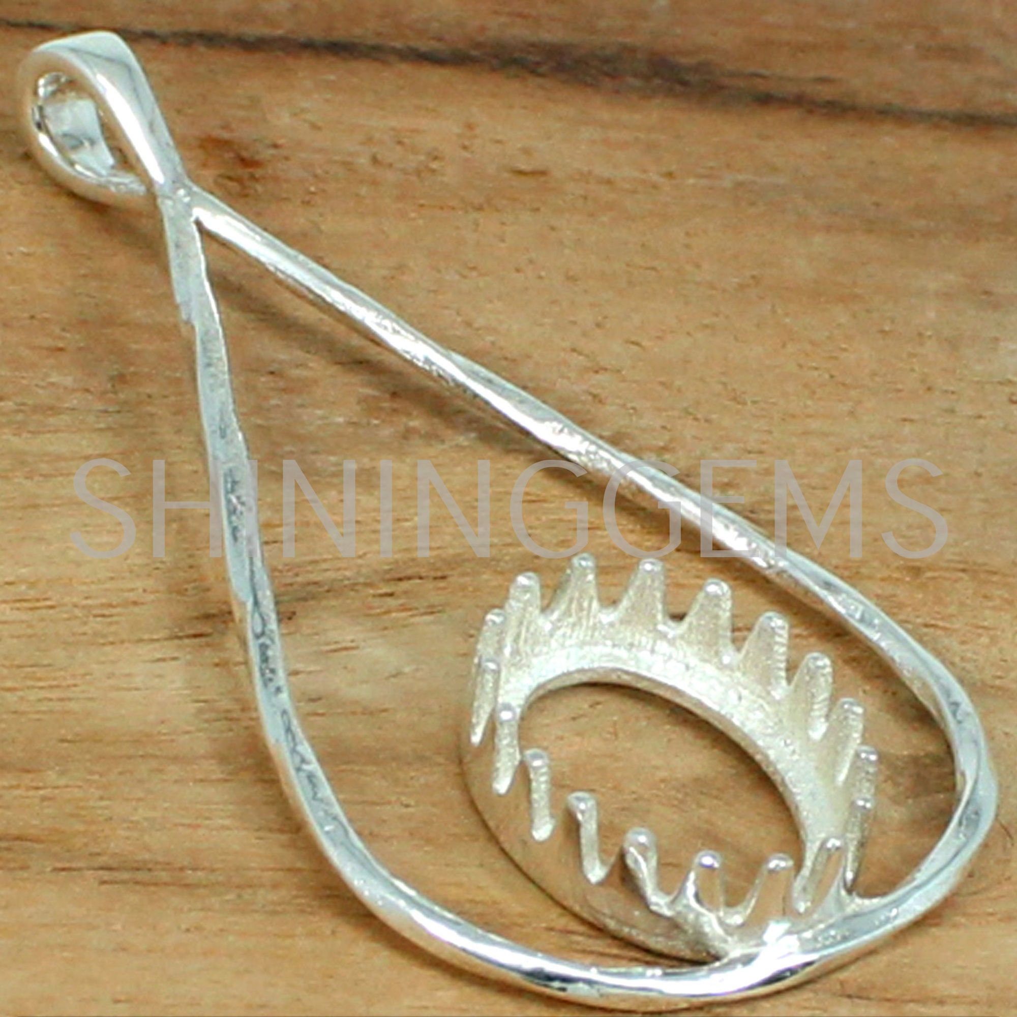 925 Sterling Silver Pendant Collet 14 X 10 Mm Oval Prong Cup Etsy