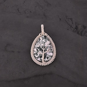 Moss Agate Gemstone, Tree of Life Pendant, Copper Wire Wrapped Pendant, Agate Copper Pendant, Gift Pendant, Statement Pendant for Necklace