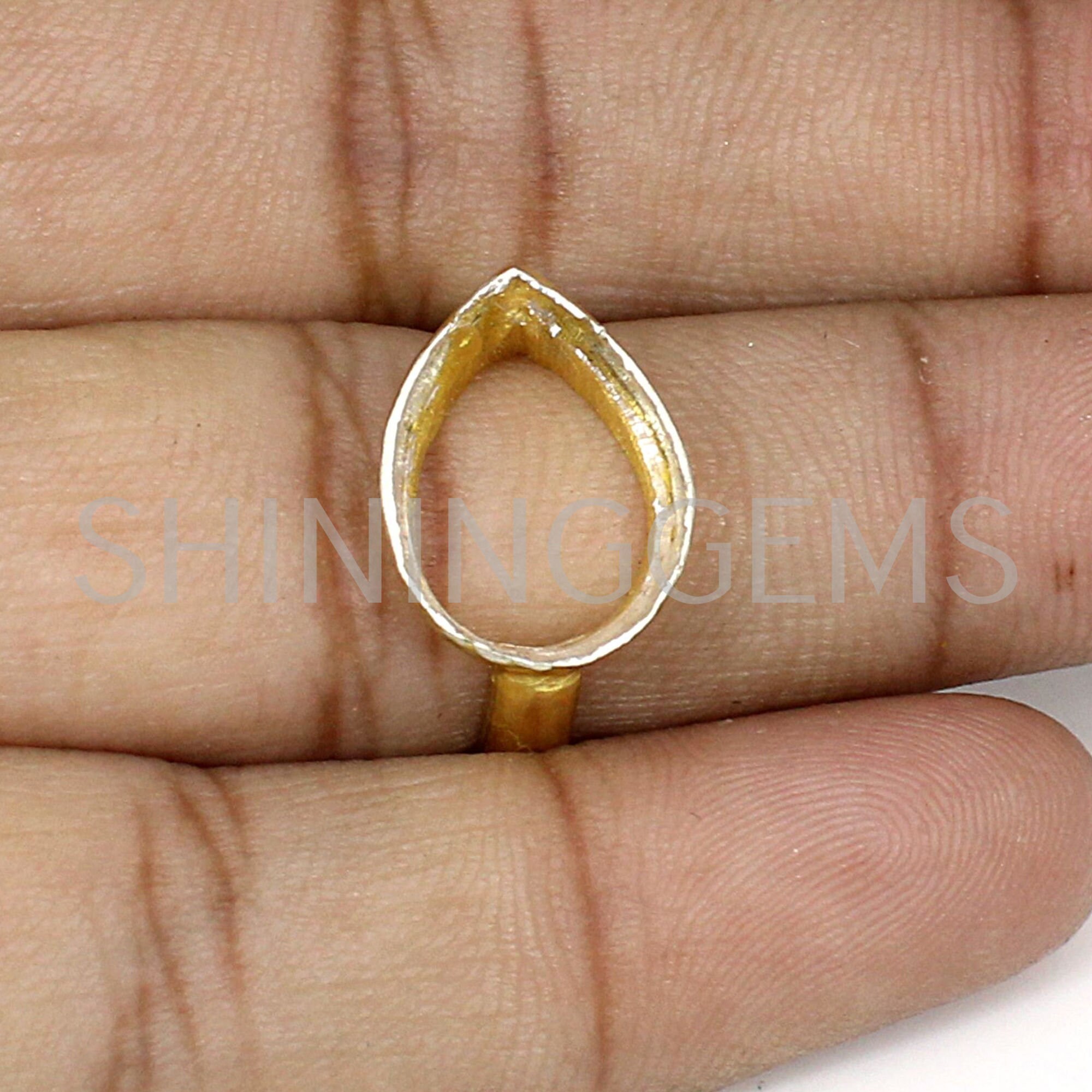 925 sterling silver solid ring collet 14 x 10 mm pear gemstone Etsy