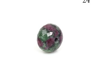 Cuentas facetadas redondas de zoisita verde rubí natural de 15 x 10 mm con agujero grande de 3 mm, cuentas de piedras preciosas semipreciosas para hacer joyas