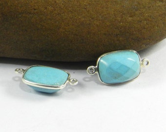 Sterling Silver Synthetic Turquoise Connector: Rosecut Bezel, 22x11mm