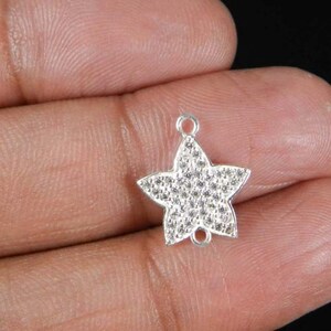 Kubisk zirkon mikrobelagd stjärnformad distans i 925 sterlingsilver 15 x 12 mm handgjord dubbelögla för smyckestillverkning