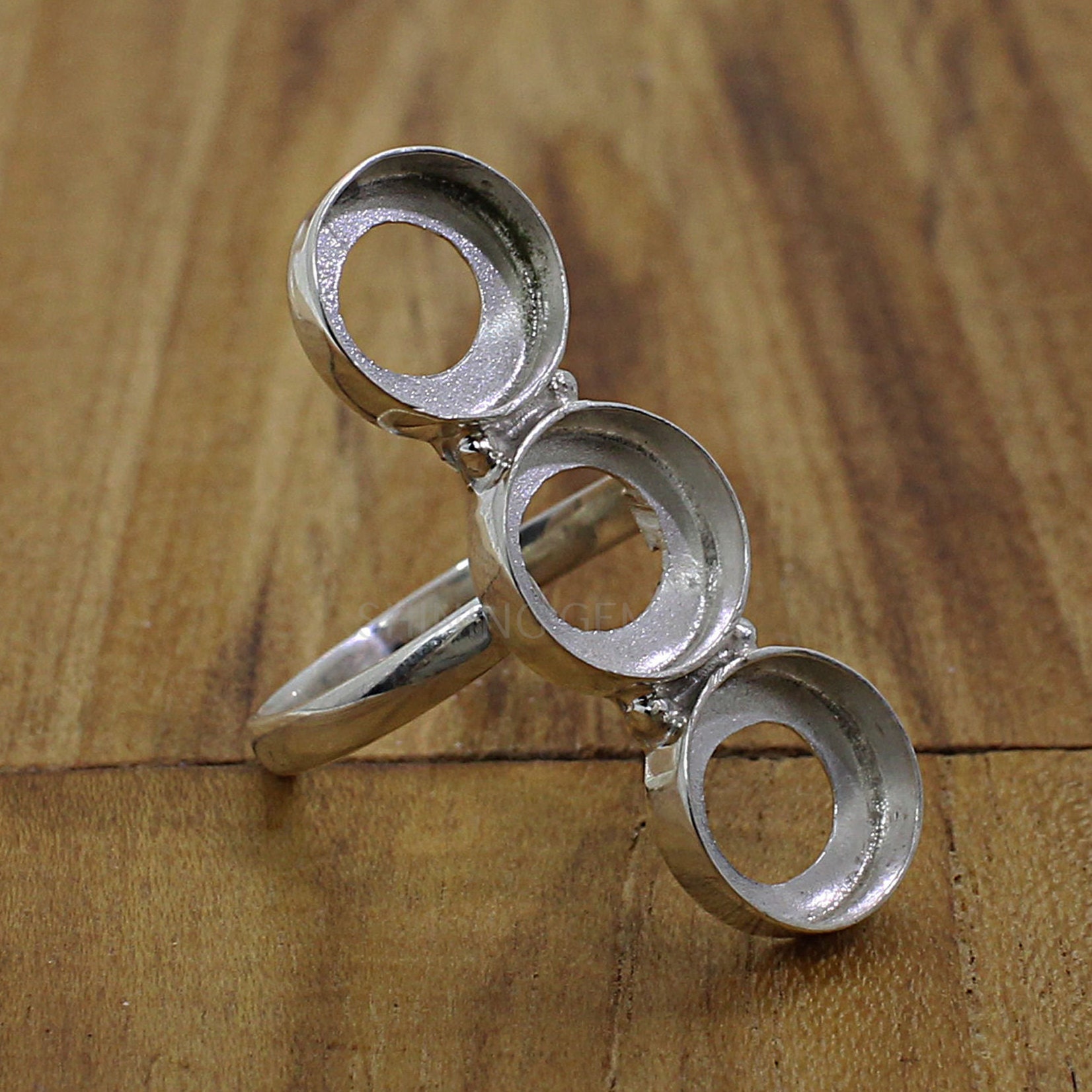 925 Sterling Solid Silver Ring Collet 10 Mm Round Three Etsy Australia