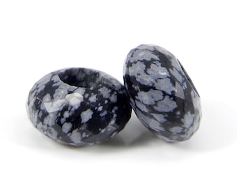 Snowflake Obsidian Rondelle Bead: Faceted Gemstone with Large Hole (14x8x5.5mm)