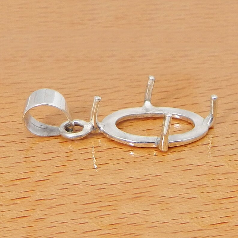 925 sterling silver pendant collet 6 x 4 mm to 18 x 13 mm oval rosecut gemstone prong cup for pendant making metal casting for setting