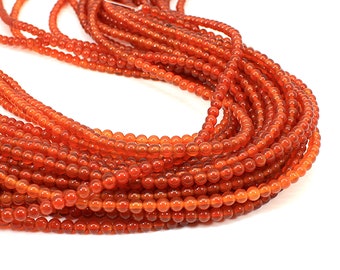 Natural Carnelian Smooth Tiny Round Shape August Birthstone Semi Precious Wholesale 16 Inch Beads Strands Jewelry Crafts