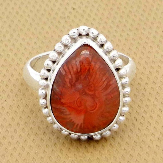Natural Utah Horn Coral Ring, Red Fossilized Coral Gemstone 925