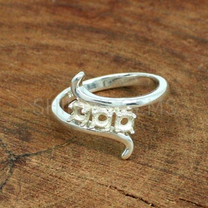 Sterling Silver Ring Collet: 3mm Round Triple Stone Prong