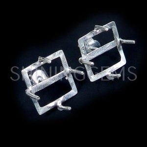 925 sterling silver stud earring collet 4 x 4 mm to 18 x 18 mm square gemstone blank prong cup for earring making metal casting stud setting