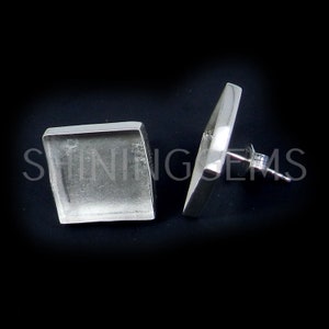 925 sterling silver stud earring collet 3 x 3 mm to 18 x 18 mm square gemstone blank bezel cup for earring making metal casting stud setting