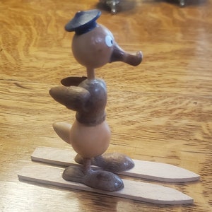 Vintage Wood Duck Skiing Duck with Blue Hat