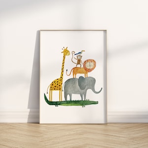 African Safari Animal - Printable Digital Download - Nursery & Kids Room Wall Art - Elephant, Crocodile, Lion, Giraffe, Monkey