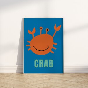 Crab Poster - Digital - Download + Print - Childrens Print, Bedroom Decor, Nursery Decor, Poster - Under the sea, Sea life