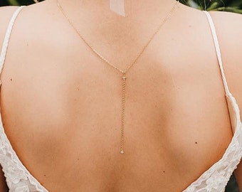 back necklace gold, back drop necklace, back necklace wedding, bridal back necklace