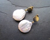 baroque pearl earrings gold, coin pearl earrings, boho bridal jewelry
