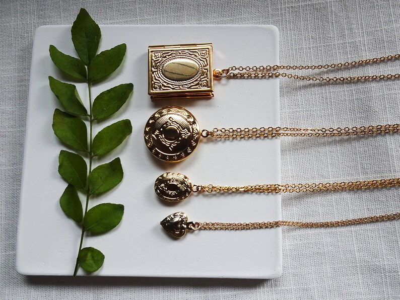 Gold Locket Necklace Book Locket Necklace Keepsake Jewelry Etsy