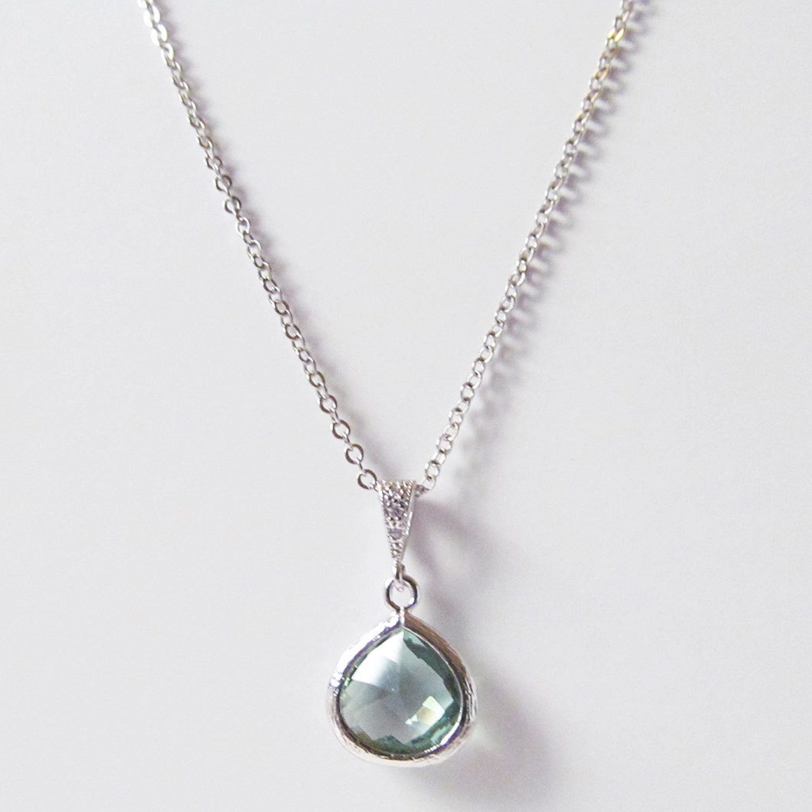 Sage green necklace olivine drop bridesmaid jewelry erinite Etsy