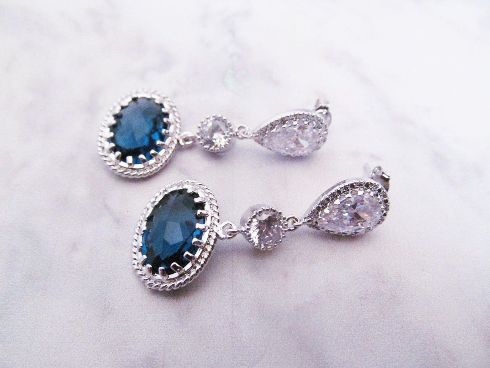 Navy blue earrings wedding earrings navy drop earrings navy | Etsy