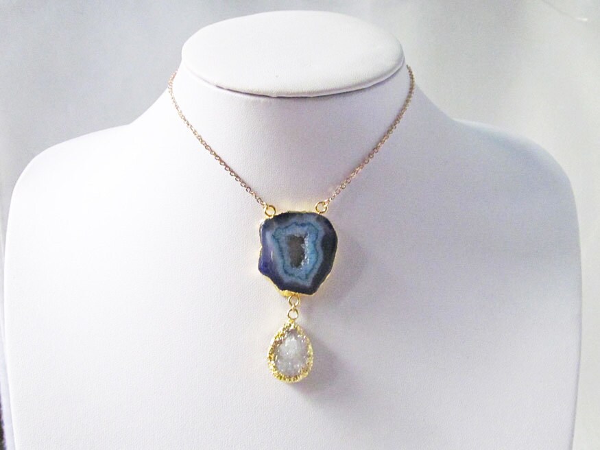 Geode necklace druzy necklace druzy pendant necklace blue | Etsy