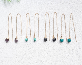 Dainty Gold Threader Earrings with Gemstones - Everyday Accessory