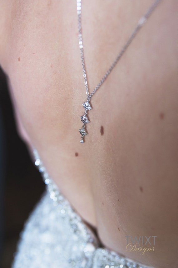 Backdrop Necklace Silver Art Deco Back Drop Necklace Bridal