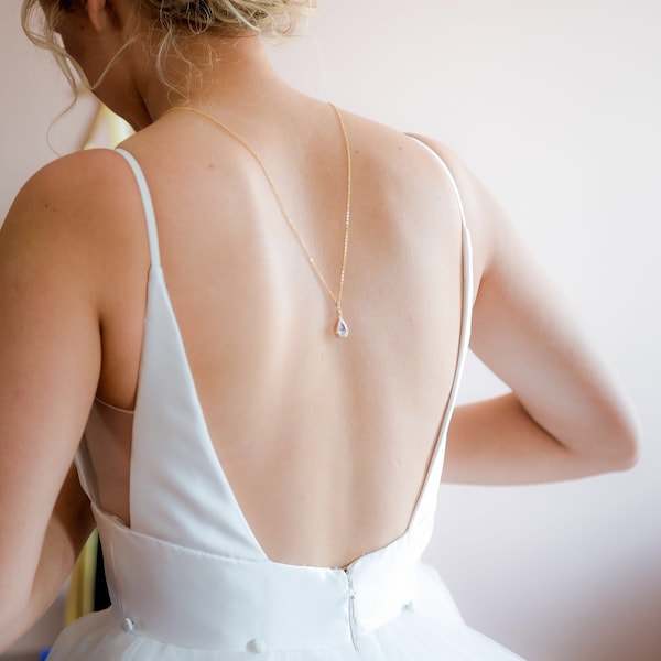 dainty back necklace gold, silver, rose gold, back drop necklace, back jewelry for low back or backless wedding dress