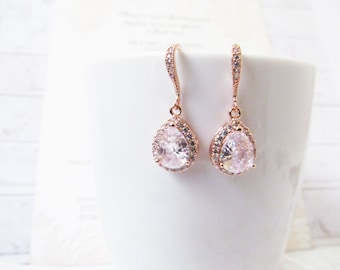 rose gold earrings, rose gold jewelry, wedding earrings, bridal earrings, drop earrings, dangle earrings, earring and necklace set,