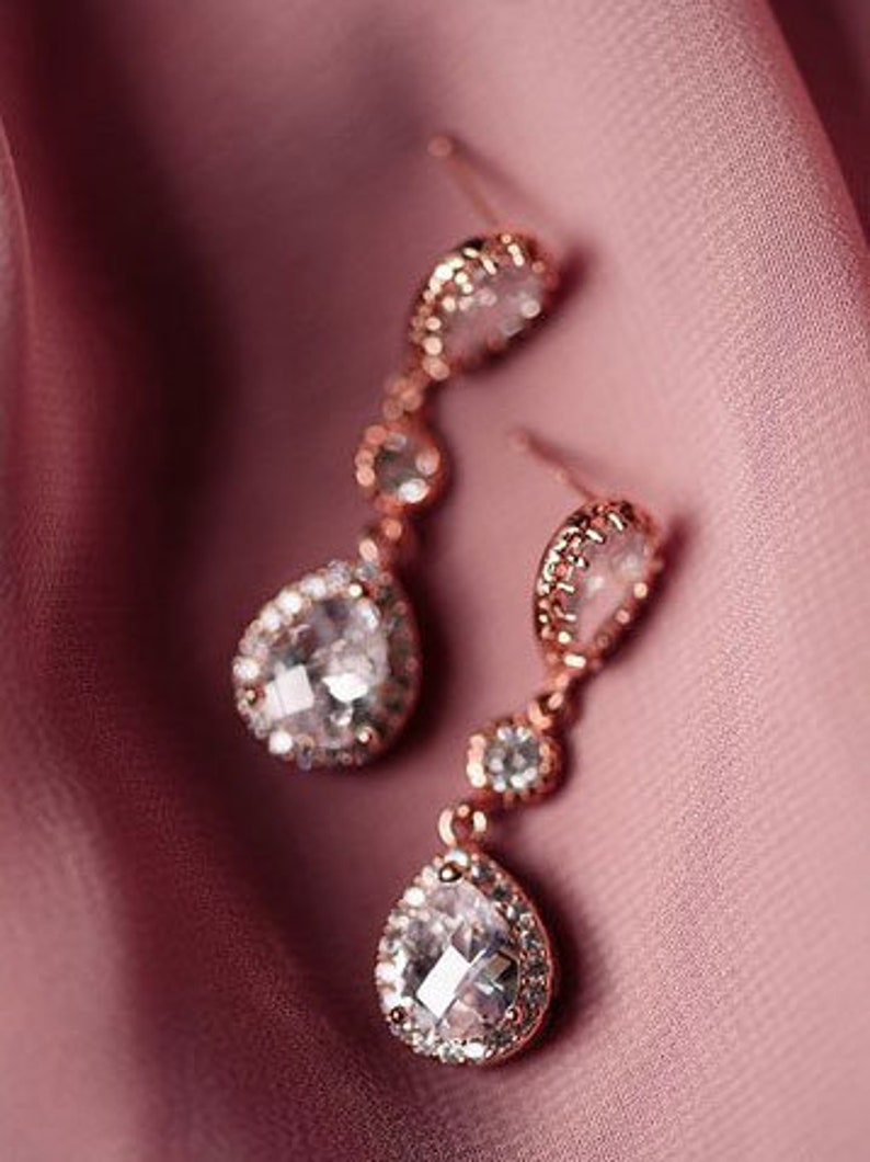 rose gold drop earrings rose gold jewelry set Rose gold earrings and necklace set