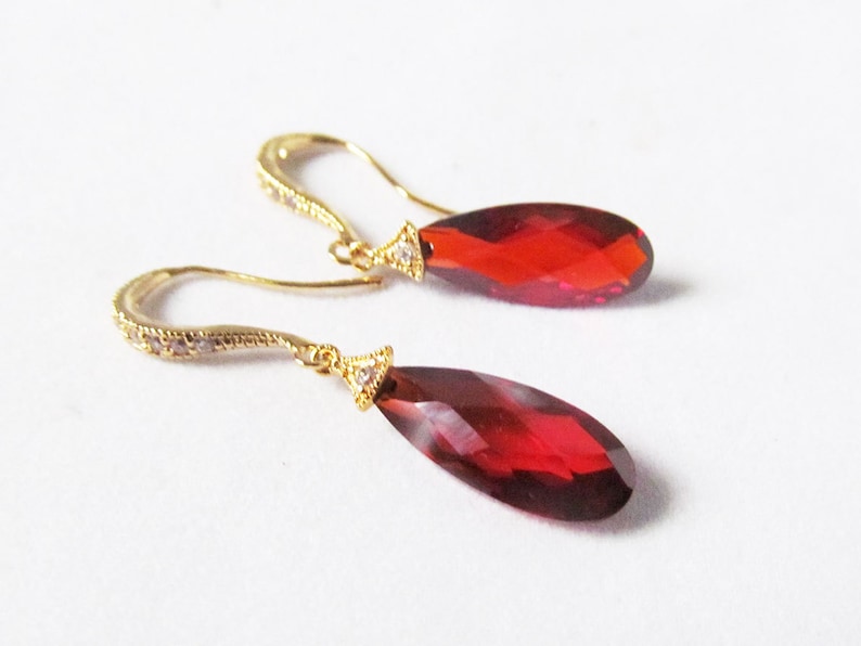 red crystal earrings, gold and red earrings, red prom earrings, red drop earrings, red earrings gold, red teardrop earrings, ruby earrings, image 4