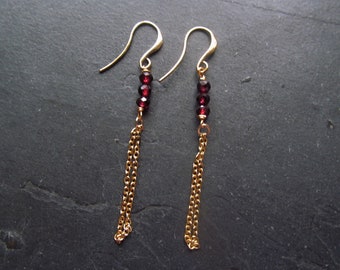 garnet earrings gold, garnet dangle earrings, garnet drop earrings, gemstone earrings