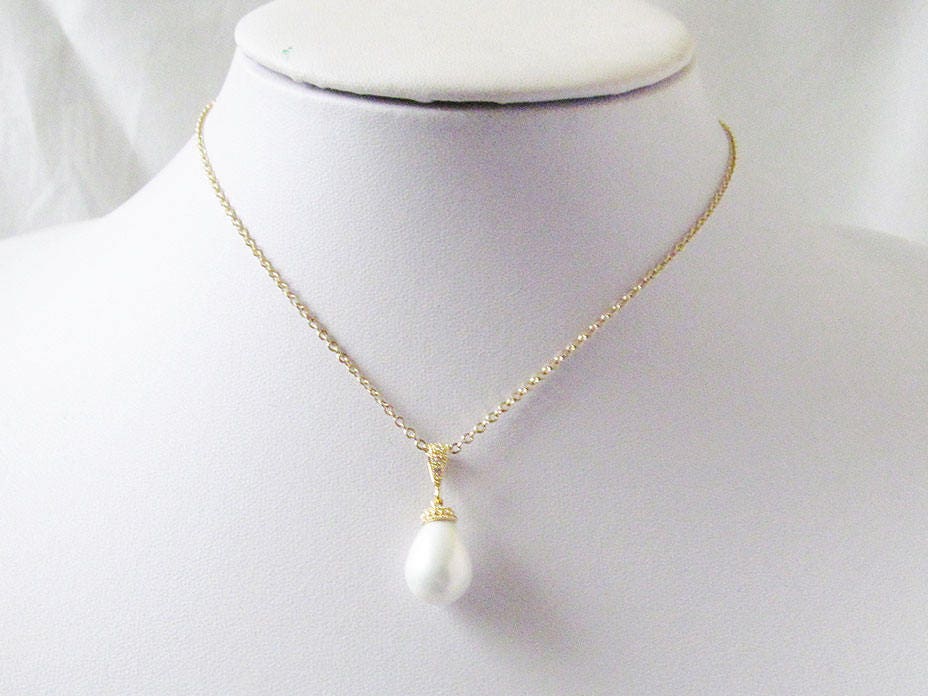 Pearl Wedding Necklace Gold Pearl Drop Necklace Pearl Bridal | Etsy
