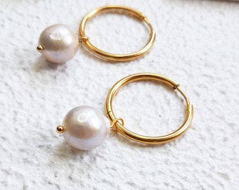 Large baroque pearl hoop earrings - Versatile and Perfect for Any Occasion