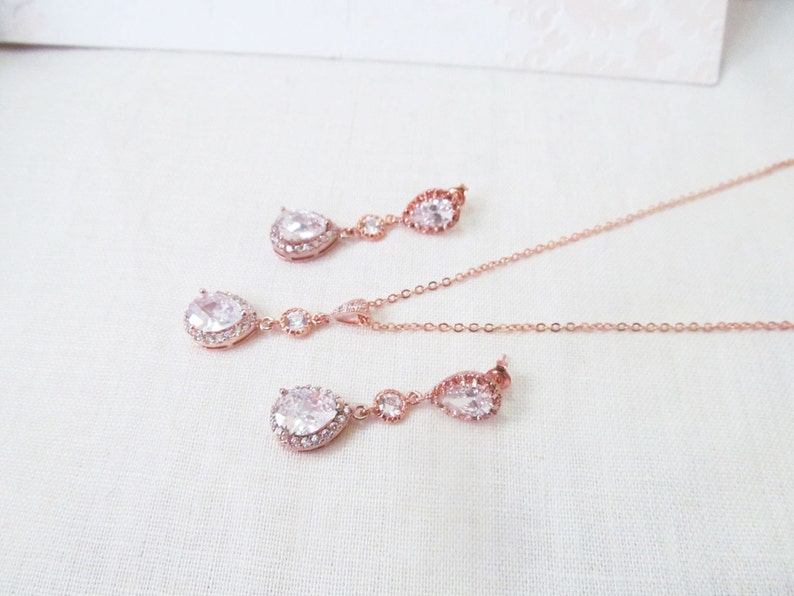 rose gold drop earrings rose gold jewelry set Rose gold earrings and necklace set