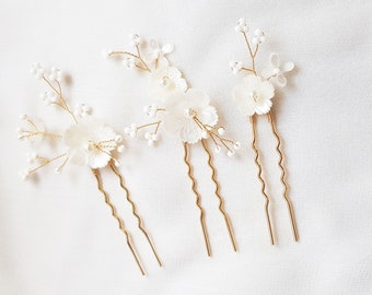 Perni per capelli da sposa floreali bianchi, accessori per capelli da sposa con fiori