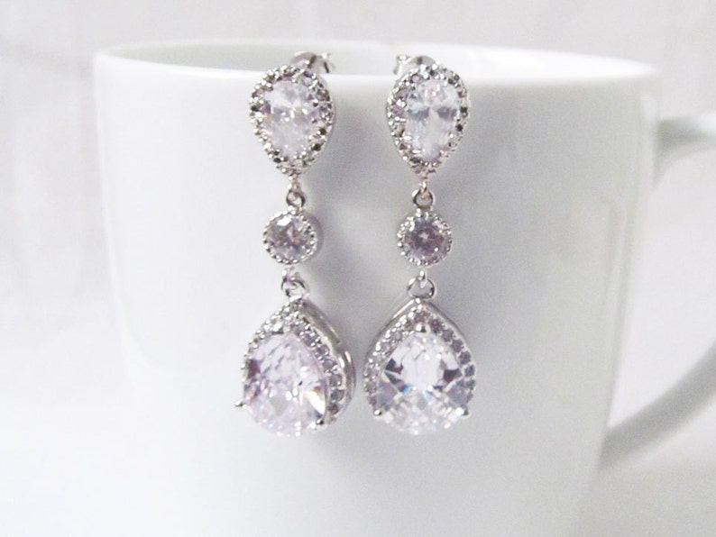 Silver Crystal Wedding Earrings Wedding Jewelry Bridal Drop - Etsy