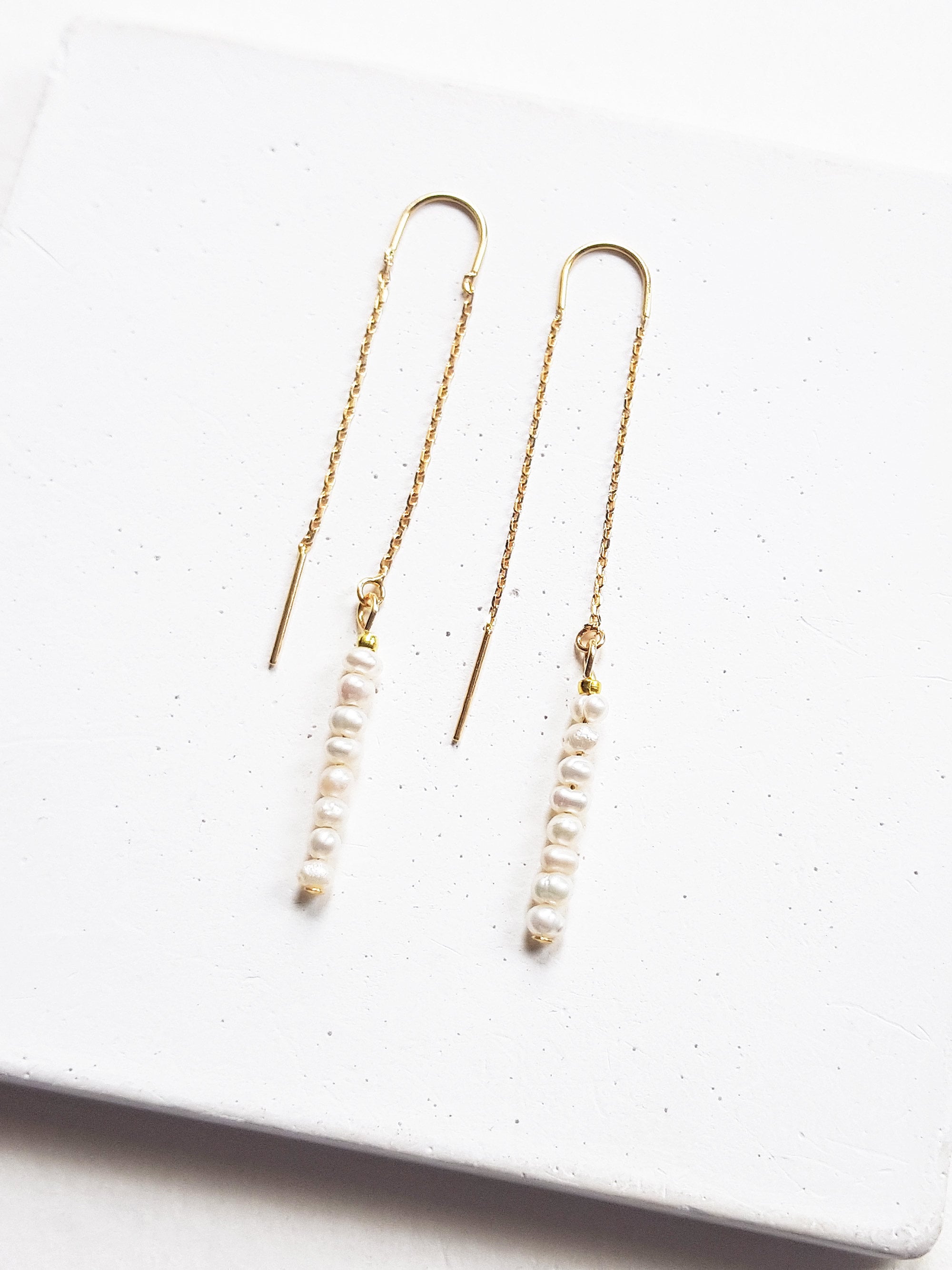 Pearl threader earrings gold chain drop earrings silver Etsy