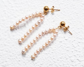 Freshwater pearl tassel earrings, pink pearl earrings, bridesmaid gift