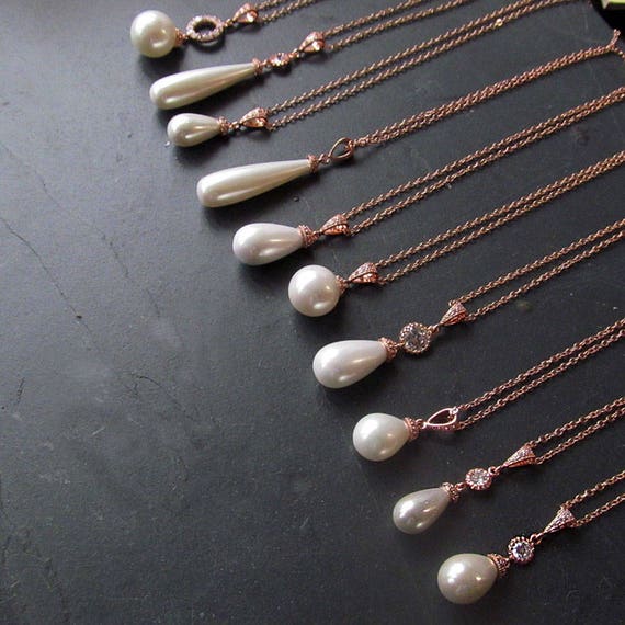 Rose gold pearl necklace rose gold bridal necklace rose gold Etsy