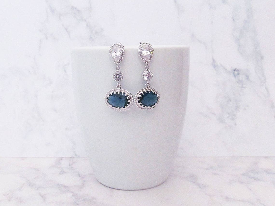 Navy blue earrings wedding earrings navy drop earrings navy | Etsy