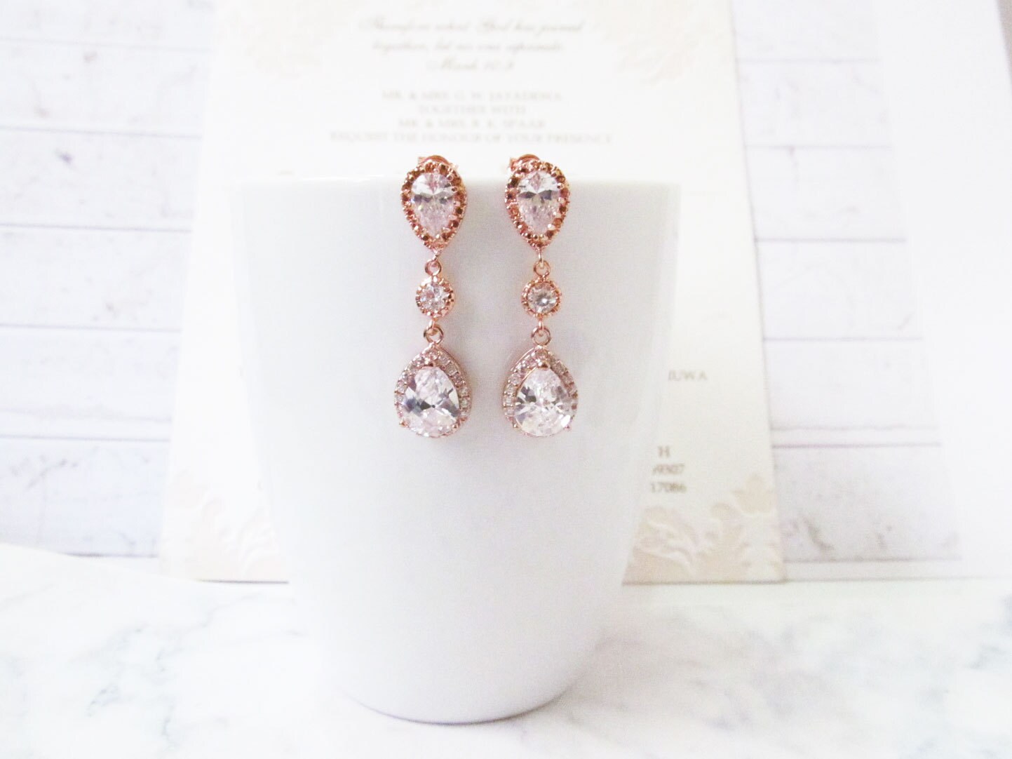 Rose gold earrings and necklace set rose gold drop earrings Etsy