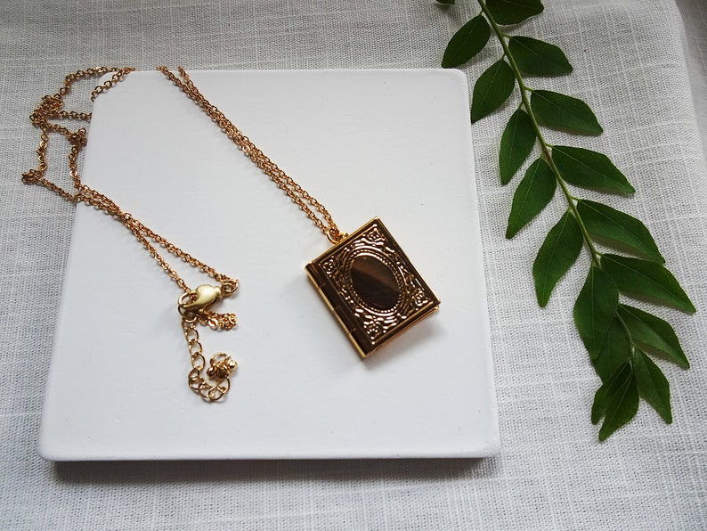 Gold Locket Necklace Book Locket Necklace Keepsake Jewelry Etsy