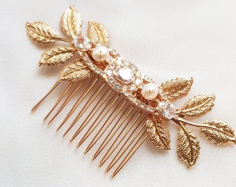 Pettine per capelli da sposa in oro con perle e cristalli, accessori per capelli da sposa, pettine da sposa