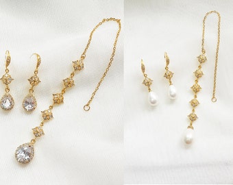 Customizable Boho Maang Tikka Set, Pearl and Crystal Teardrop Finish