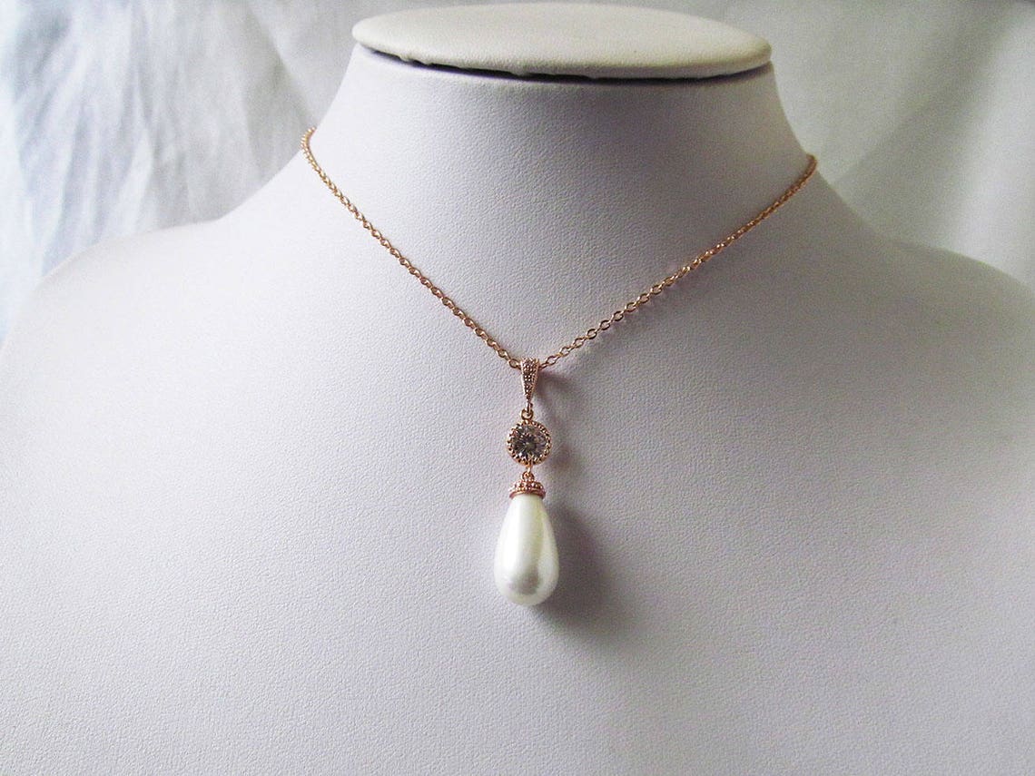 Rose gold pearl necklace rose gold bridal necklace rose gold Etsy