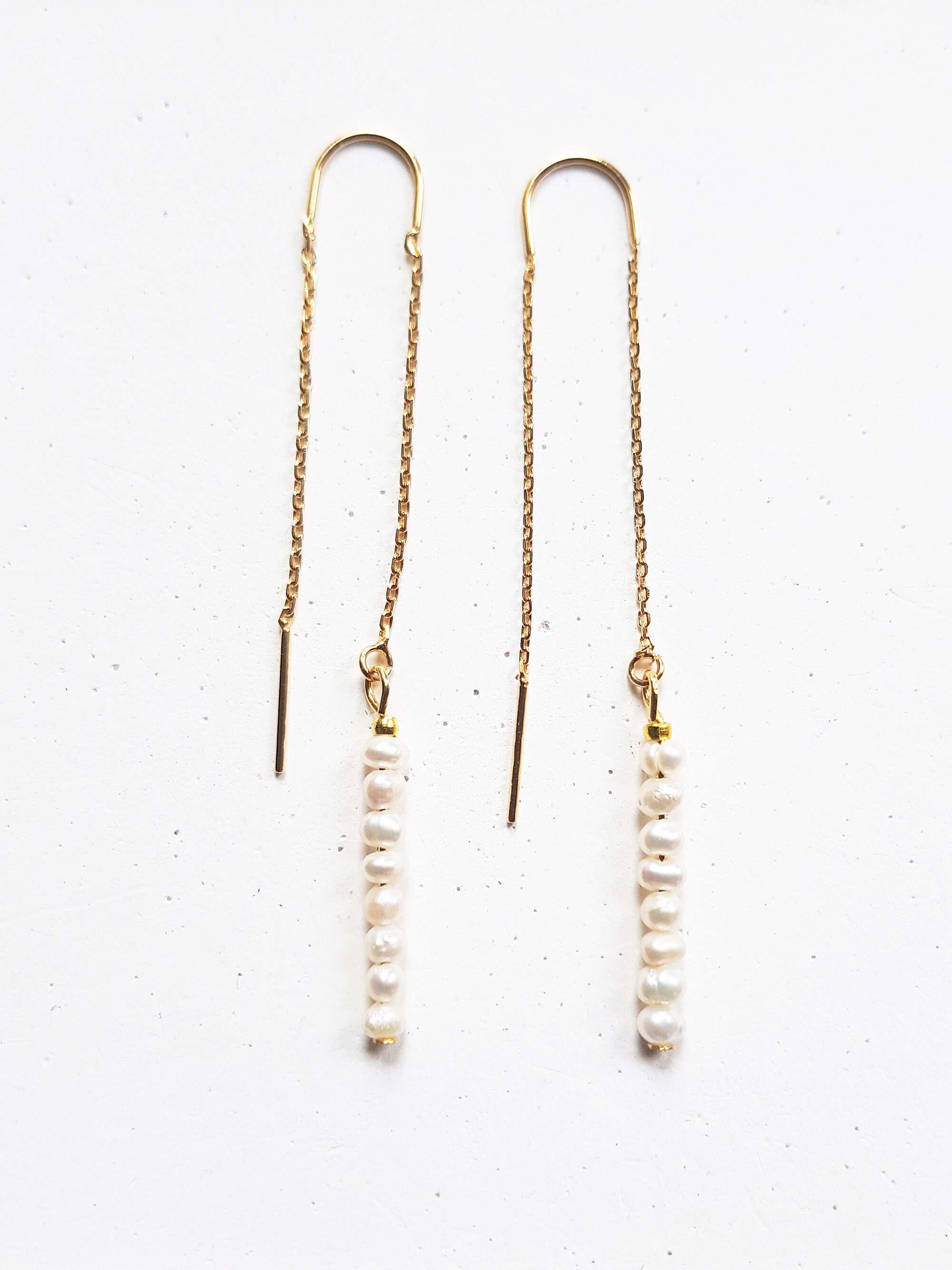 Pearl threader earrings gold chain drop earrings silver Etsy