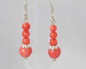 peach coral bridesmaids earrings with sterling silver parts