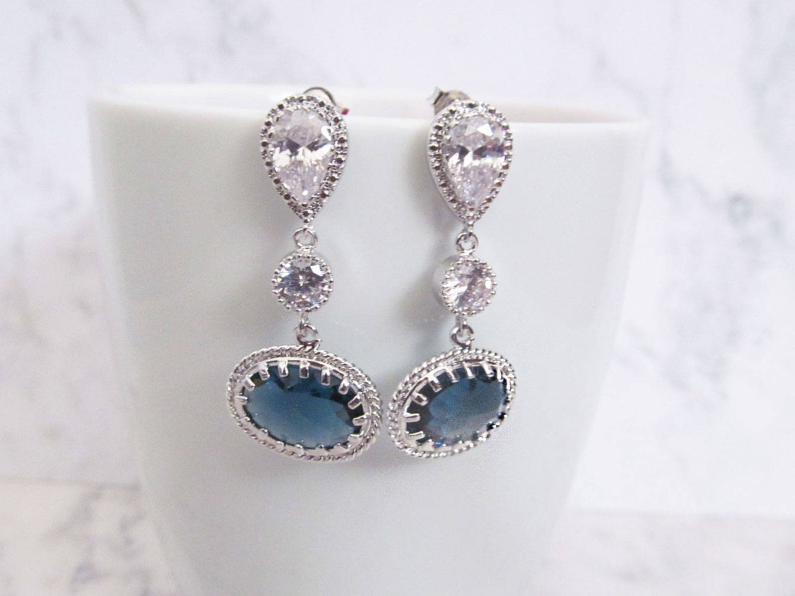 Navy blue earrings wedding earrings navy drop earrings navy | Etsy