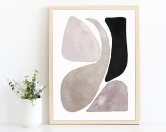 Abstract art print, minimalist watercolor painting, gift for her, purple and pink modern bedroom wall art