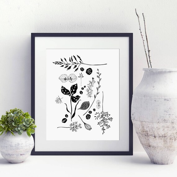 Modern Plant Decor Weeds Art Print Botanical Decor Ideas Black White Botanical Modern Bedroom Wall Decor Botanical Artwork Wife Gift