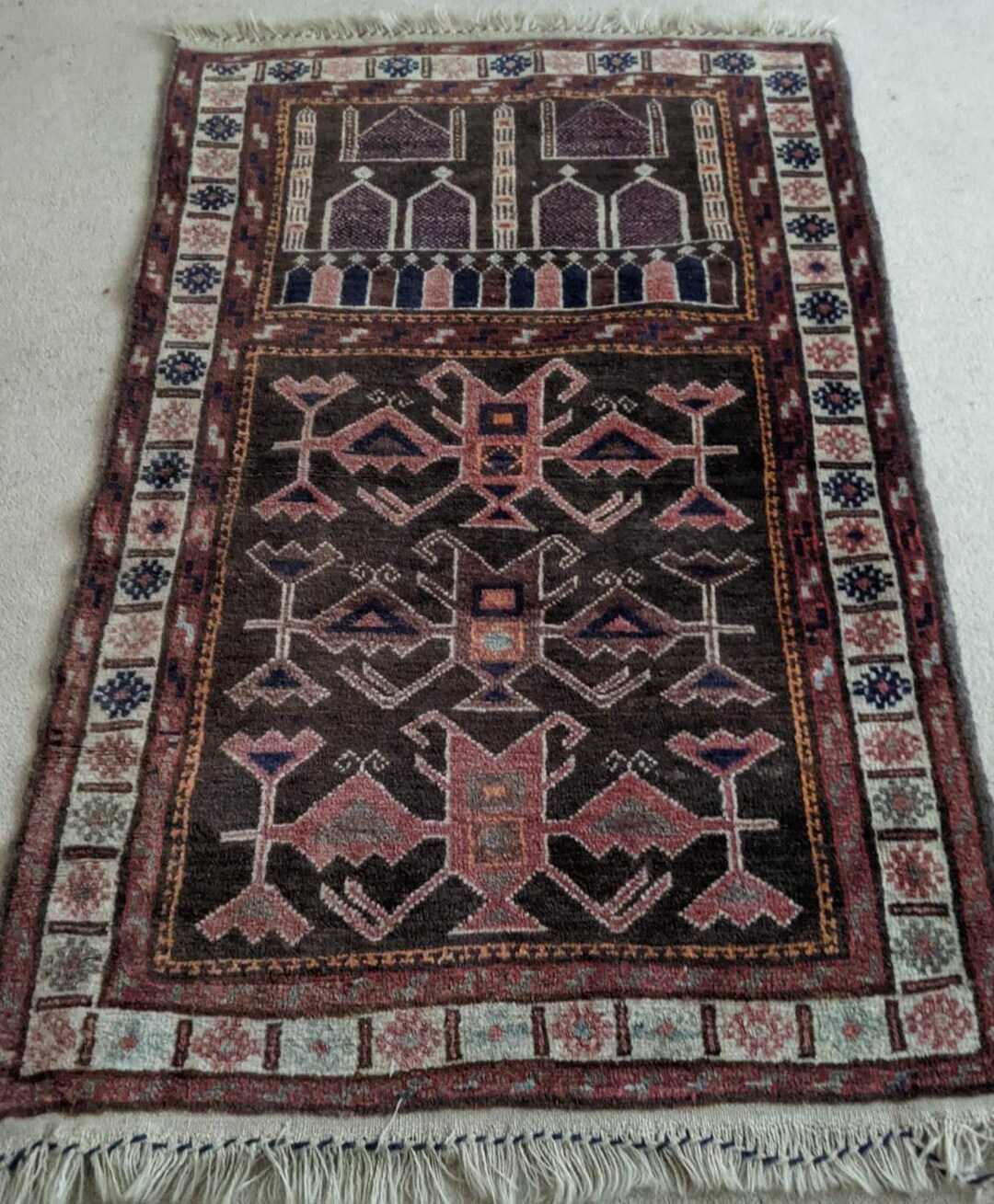 Vintage Old Afghan Rug Carpet Hand Knot Oriental Wool Patterned Rug 137 ...